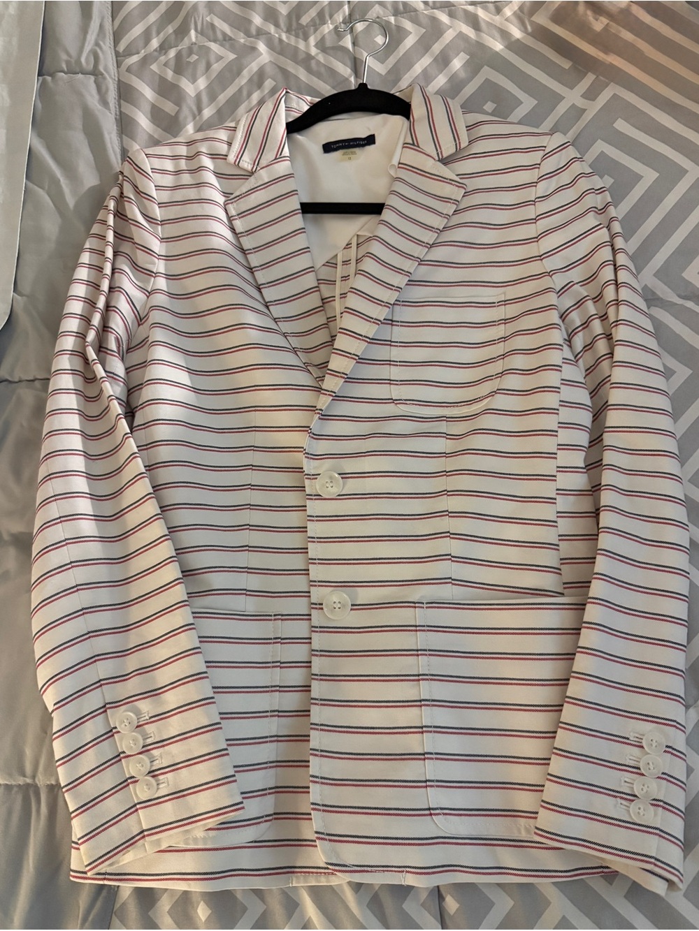 Women’s White Blazer with Red Stripes - Classic Cotton Sport Coat